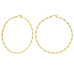 Italienische 14k Gelbgold große verdrehte runde Ohrringe 2,7" 2,5 mm 2,6 Gramm - Bild 1 von 4