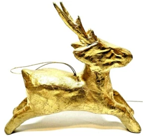 Weihnachtsdeko Gold Pappmaché Rentier Ornament 6 3/4" T x 7 3/4" L (G1) - Bild 1 von 5