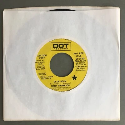 Hank Thompson Estate "Glow Worm / You're Nobody Till ..." Dot Records 45 - Image 1 of 4
