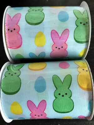 NEW PEEPS Wire Edge 4"x12' Easter Basket Ribbon - 2 Spools🐰🩷💛🩵💚 - Image 1 of 2
