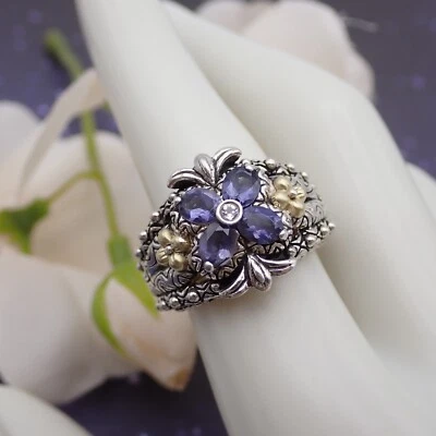Anillo Barbara Bixby Oro Esterlina 18k Amatista Flor de Loto Talla 8 14 gramos Foto 1 de 4