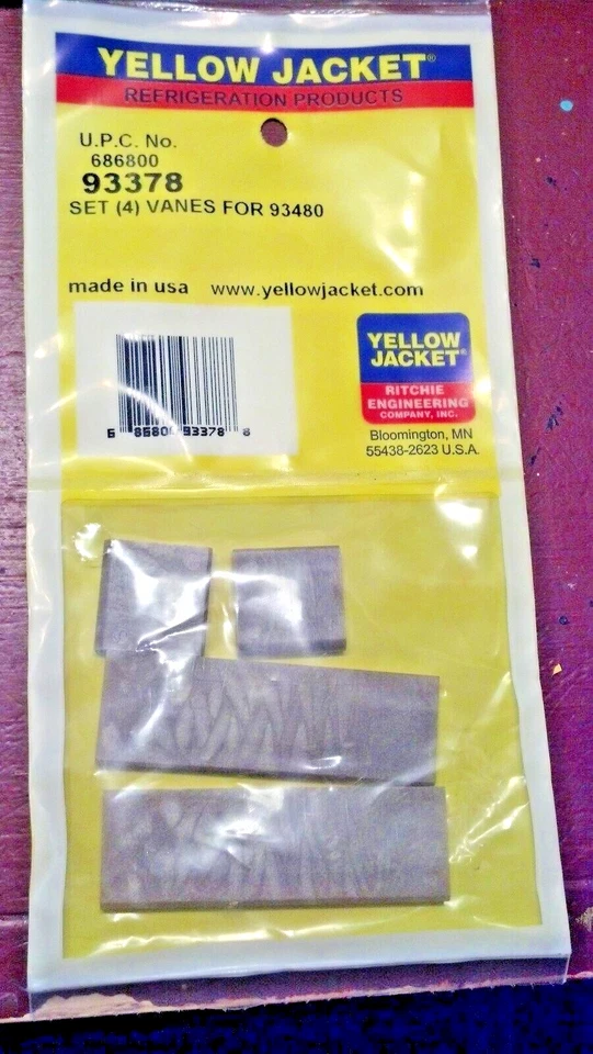 Paletas para bomba de vacío Ritchie, chaqueta amarilla 8 CFM, PARTE # 93378, MODELOS 93480/93580 Foto 1 de 1