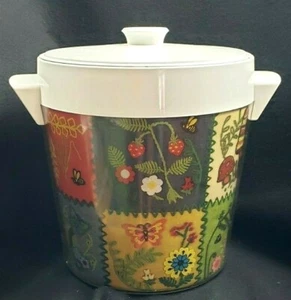 Vintage West Bend Thermo Serv Insulated Ice Bucket Flowers Mushrooms Butterflies - Picture 1 of 12