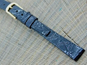 Banda de reloj de cocodrilo negro vintage Stylecraft de colección con hebilla de tono dorado 10 mm sin usar - Imagen 1 de 4