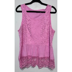 Rosa Babydoll Tanktop mit Ösen Größe Medium Spitzenbesatz Boho romantisch Cottagecore - Bild 1 von 4
