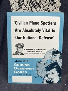 11x13.75” Civilian Plane Spotter Recruitment Poster 1954 Ground Observer Corps - Picture 1 of 7