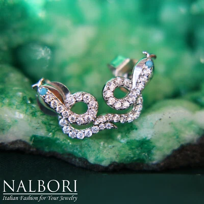 orecchini argento 925 serpenti zirconi bianco turchese brillanti code contrariè - Immagine 1 di 4