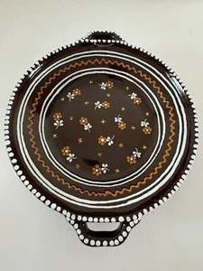 Gmundner Keramik Austria Brown Bowl Art Pottery Plate Handles Floral Lace 11” - Picture 1 of 17