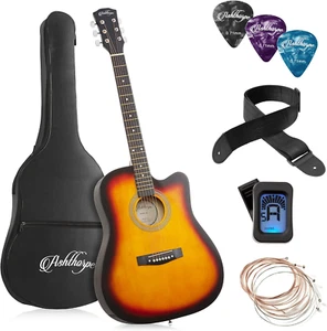 41-Inch Beginner Cutaway Acoustic Guitar Package (Sunburst), Full Size Basic Sta - Picture 1 of 6