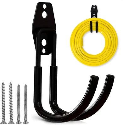 Wall Mounted Garden Hose Hangers: Heavy Duty Black Hooks for Outside. Organizer - Image 1 of 4
