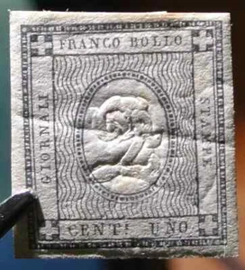 ITALIAN STATE : SARDINIA 1861 1c n.19l XF with Error "2 cent" MH cat. $ 7,500 - Picture 1 of 3