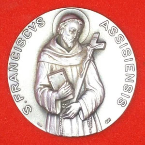 Medalla de latón plateada de San Francisco de Asís - hecha en Milán, Italia, estampada - Imagen 1 de 4