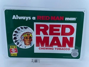 Vintage Red Man Chewing Tobacco 17 3/4 x 11 3/4 Embossed Metal Sign NOS - Picture 1 of 7