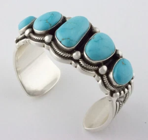 High Grade Natural Royal Blue Turquoise Row Bracelet By Terry Martinez - Picture 1 of 7