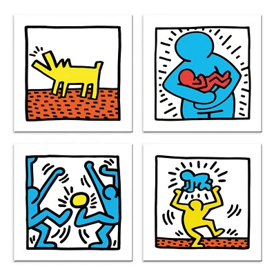 DANIELE ART ITALIA Quadri haring 4 Pezzi Stampa su Tela con Telaio in Legno arte arredo