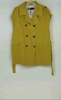 Zara Womens Yellow Sleeveless Pockets Belted Button Front Vest Size L - Image 1 of 4