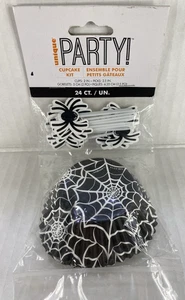 Halloween Cupcake Liners & Picks Spider & Spider Web Black & White 24 Ct. - Bild 1 von 8