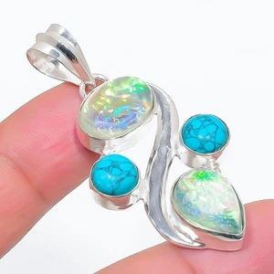 Triplet Opal Gemstone Handmade 925 Sterling Silver Jewelry Pendant Size 2" - Picture 1 of 1