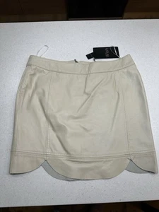 Wish Ladies Leather Mini Skirt, Scalloped Hem, Ivory/Cream, BNWT, Size 8-10 - Picture 1 of 7