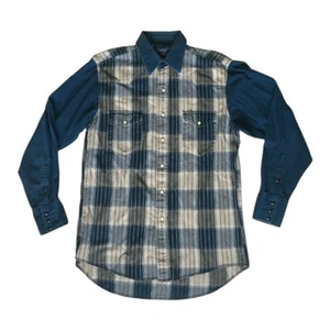 Wrangler Camicia Uomo Western Blu Plaid X-Lunghe Code Perla Snap LS 15 - 34 - Foto 1 di 12