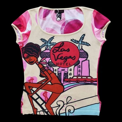 Top CUSTO Barcelona Manga Corta Rosa Las Vegas Niña Vintage Algodón Y2K Talla L Foto 1 de 4