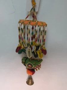 Vintage Anhänger zum Aufhängen Mobile Muscheln Perlen Stoffglocke - Bild 1 von 6