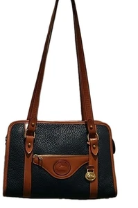 Vintage Dooney & Bourke Schultertasche aus genarbtem Leder - dunkelblau - Bild 1 von 12