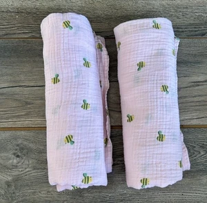 Cloud Island Muslin Swaddle Blanket Pink Bumble Bee Security Lovey Lot Of 2 - Picture 1 of 7