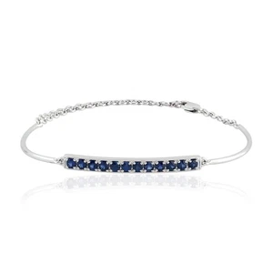 Bracciale tennis da donna in oro bianco 18 kt con zaffiro blu taglio tondo na... - Foto 1 di 6