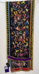 NWT NEW Laurel Burch Feline Fairies 100% Silk Scarf Cats 2015 11.5" x 54" - Picture 1 of 4