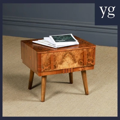 Small Antique English Art Deco Walnut Bedside Lamp Side Table Nightstand c.1930 - Image 1 of 4