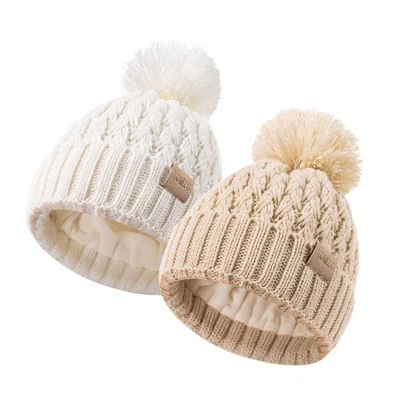 Paquete de 2 gorras de punto de invierno forradas de lana para bebés de 0 a 36 Mos Foto 1 de 4