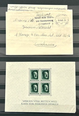 Reich Alemán Conjunto de Cubierta con Carta Feldpost 1942 y Bloque con 4 Sellos A.H. Foto 1 de 3