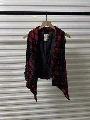 Elevenses Anthropologie Roxanne Red Buffalo Plaid Tie Dye Draped Vest Size XS - Image 1 of 4
