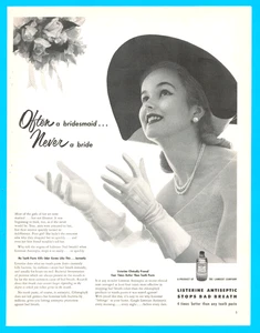 Listerine enjuague bucal boda dama de honor ramo de flores novia de colección. anuncio impreso 1954 - Imagen 1 de 3