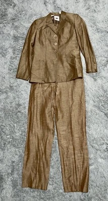 Women’s DKNY 2pc Suit Brown Silk Linen Blend Pant Jacket Size 4 U2 - Image 1 of 3