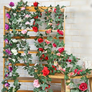 16heads silk rose flowers garland artificial flowers ivy vine fake green leaves - Picture 1 of 18