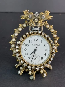 Florenza Pearl - Rhinestone Brooch and Beacon Pocket Watch & Holder (Works) - Picture 1 of 9