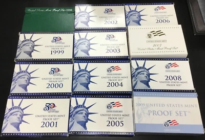 1998-2009 US Mint Proof Sets ~ 1998 & 2009S BOOKEND SETS 1998-2009 (12 SETS tot) - Image 1 of 4