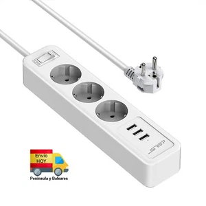 REGLETA 3 ENCHUFES Y 3 PUERTOS USB 5V 2A INTERRUPTOR PROTECCION CABLE 2m - Imagen 1 de 6