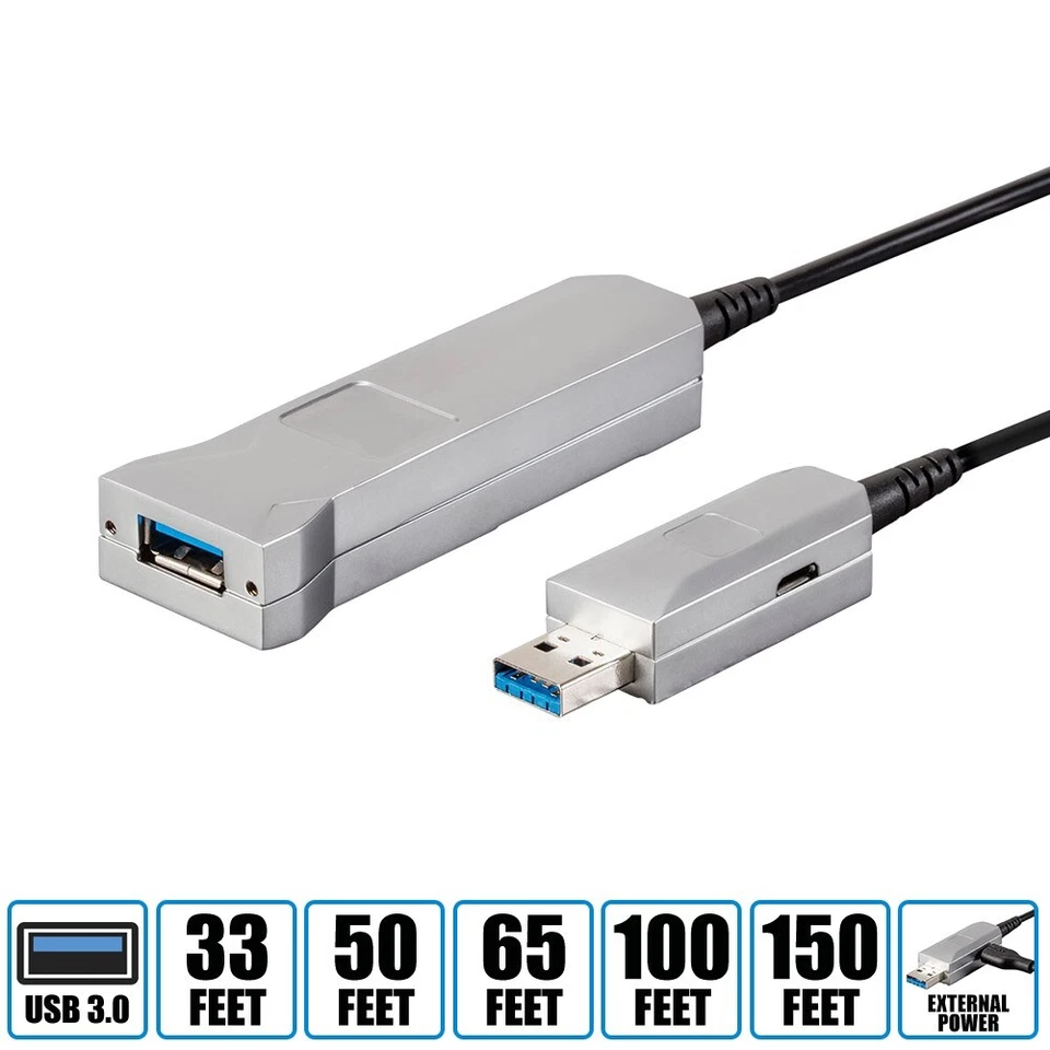 33 50 65 100 150 FT USB 3.0 Type A Male to Female Fiber Optic Extension Cable - Image 1 of 4