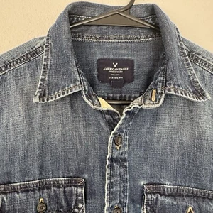American Eagle Men's Jean Shirt Size Small 100% Cotton Long Sleeve Shacket - Picture 1 of 10