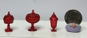 Dollhouse Miniature Chrysnbon Vintage Style Candy Dishes Set New 1:12 Scale Red - Picture 1 of 3