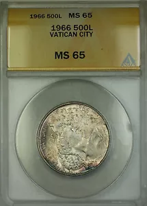 1966 Vatican City 500 Lire Silver Coin ANACS MS-65 Gem BU - Picture 1 of 2
