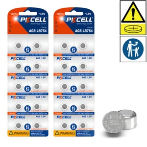 PKCELL AG5 Button Cell LR754 SR48 309 393 1.5V Alkaline Watch Battery 20pcs - Picture 1 of 4