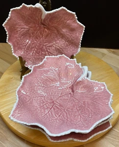 4 Bordallo Pinheiro Portugal Pink White Trim Leaf Footed 7.5" Plates / Dishes - Picture 1 of 11