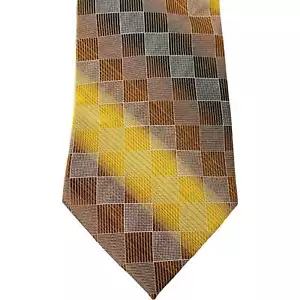 Cravatta collo uomo Adolfo quadretti geometrici oro 100% seta - Foto 1 di 2