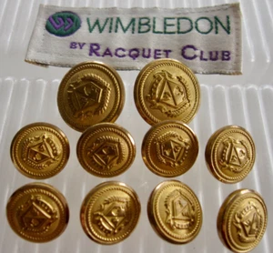 Wimbledon 10 Blazer Replacement Buttons Gold Tone W & Trophy Logo Waterbury USA - Picture 1 of 7