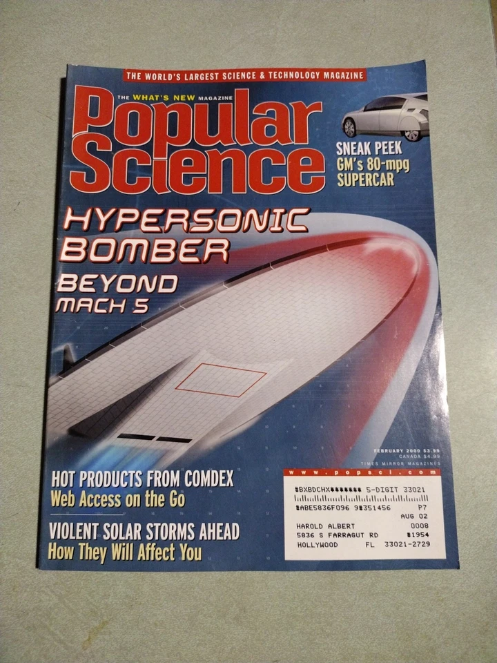 Popular Science Magazine February 2000 Hypersonic Bomber GM's 80 Mpg Supercar - Image 1 of 1