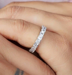 Asscher Diamond Wedding Band Simulated 3.50CT Diamond Eternity Band Women Silver - Picture 1 of 11